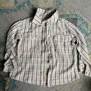 Women's Striped Button Down Shirt - Cream and Brown Shaket